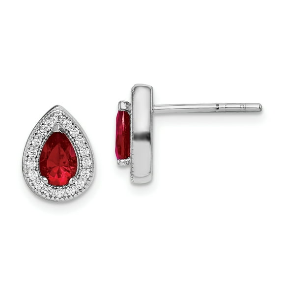Primal Silver Sterling Silver Rhodium-plated Red and Clear Cubic Zirconia Post Earrings