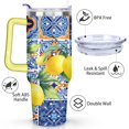 thumbnail image 3 of 40oz Yellow Lemon Pattern Stainless Steel Flip Straw Tumbler Spill Proof Travel Cup Double Wall Vacuum Insulated Coffee Mug with Top Handle, 3 of 6