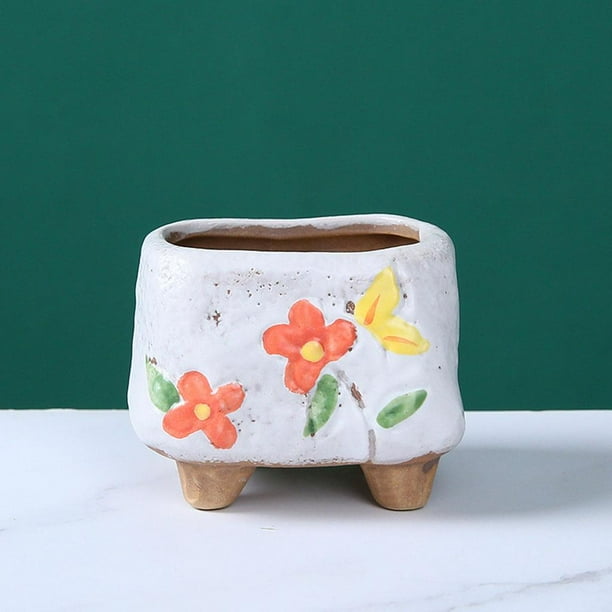 Maceta rectangular pintada a mano de 7x5,5 cm, maceta de Cactus, maceta de cerámica blanco Sharpla macetas suculentas