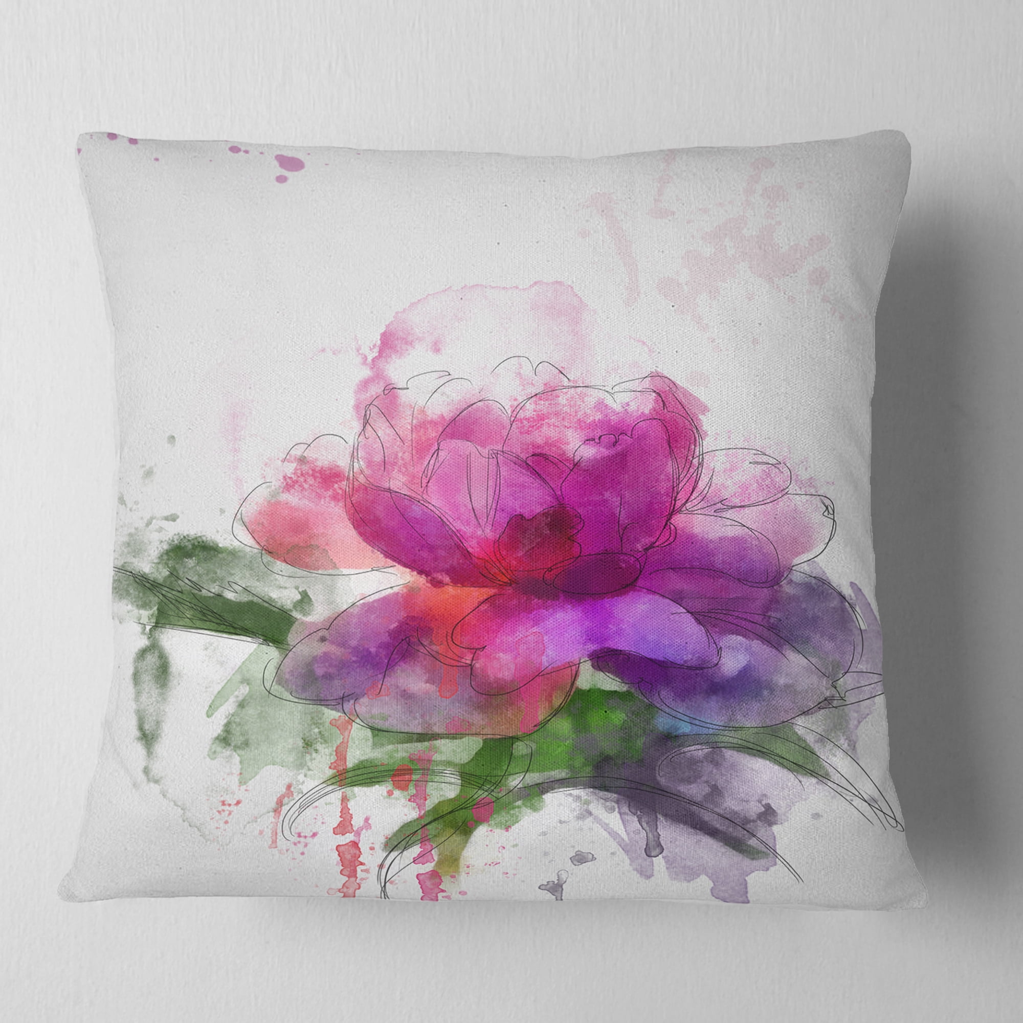 Designart Purple Peony Illustration Sketch - Flowers Throw Pillowwork - 18x18