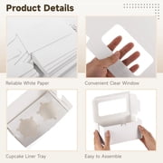50 Pcs 2-Cavity Cupcake Boxes with Window, White Pastry Boxes Bulk for Bakery, Cupcake Containers with Clear Lid for Gifting, Birthday Party, Wedding & Dessert Packaging