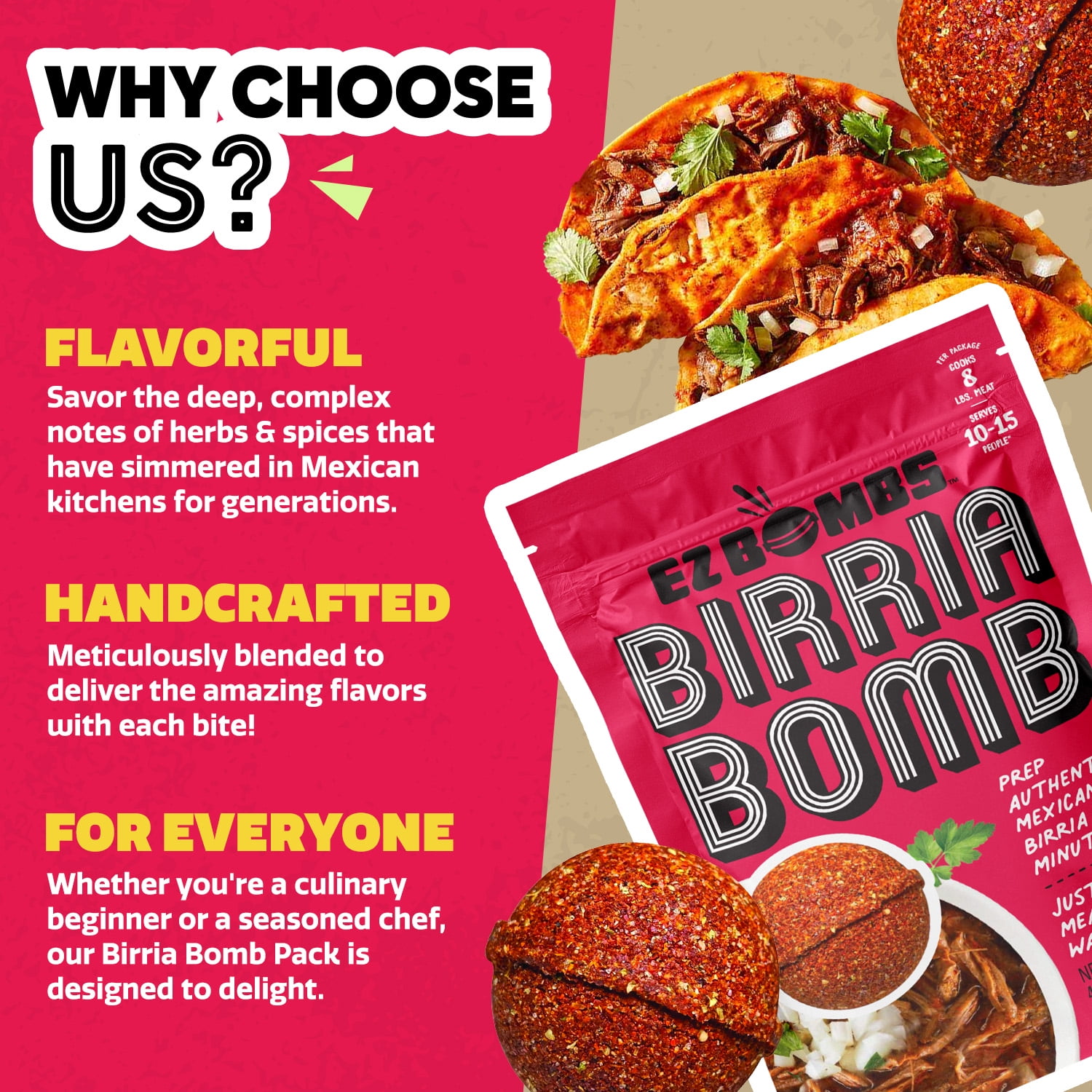 EZ Bombs Birria Bomb Seasoning, 2 Pack - 4.8 oz, Authentic Mexican Spice Mix