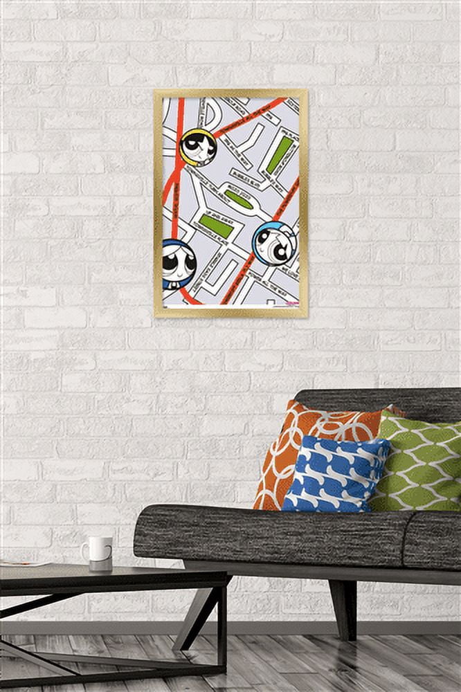 The Powerpuff Girls - Group Map Wall Poster, 14.725" x 22.375", Framed