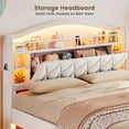 thumbnail image 5 of Full Size  Bed Frame With Led Lights & Charging Station, Velvet Upholstered Platform Full Size Princess Bed  With Headboard,guardrail,crystal Button, No Box Spring Needed,Beige, 5 of 8