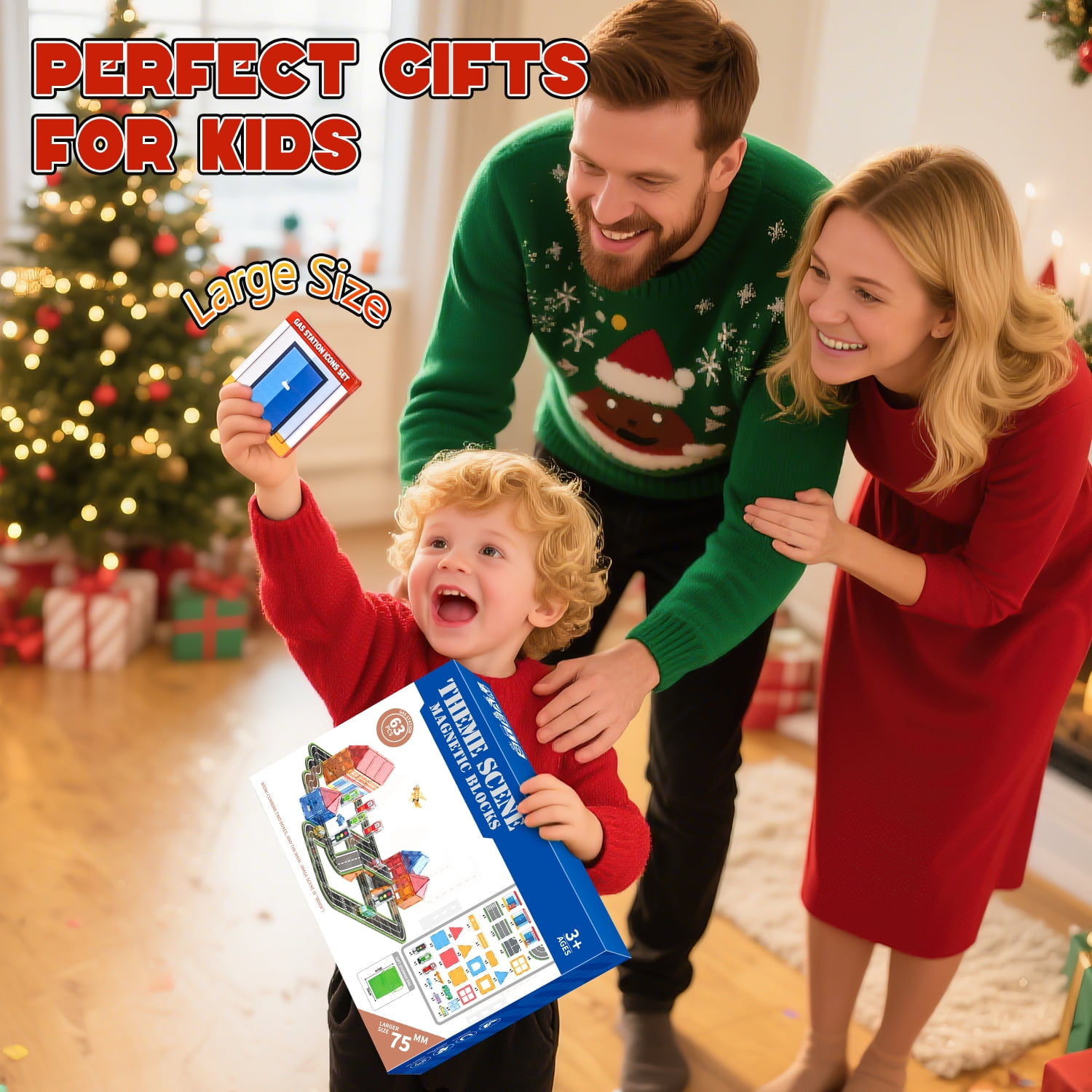 Freecat 63PCS Magnetic Tiles, Gas Stations Building Blocks Toys for Kids Ages 3-12 Years, STEM Educational Toys Christmas Birthday Gift for Kids Boys Girls.