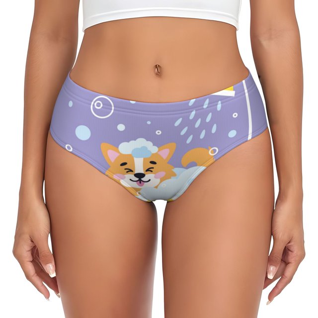 Balery Corgi Washing in Bathtub Ropa Interior de Algodón para Mujer con Dibujo – Braguitas Cómodas y Elásticas, Estilo Clásico-3X-Large