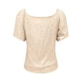 thumbnail image 6 of Summer Homenesgenics Womens Tops under $5 Women's New Short Sleeve Solid Color Sequin Casual Fashion Top Beige L, 6 of 6