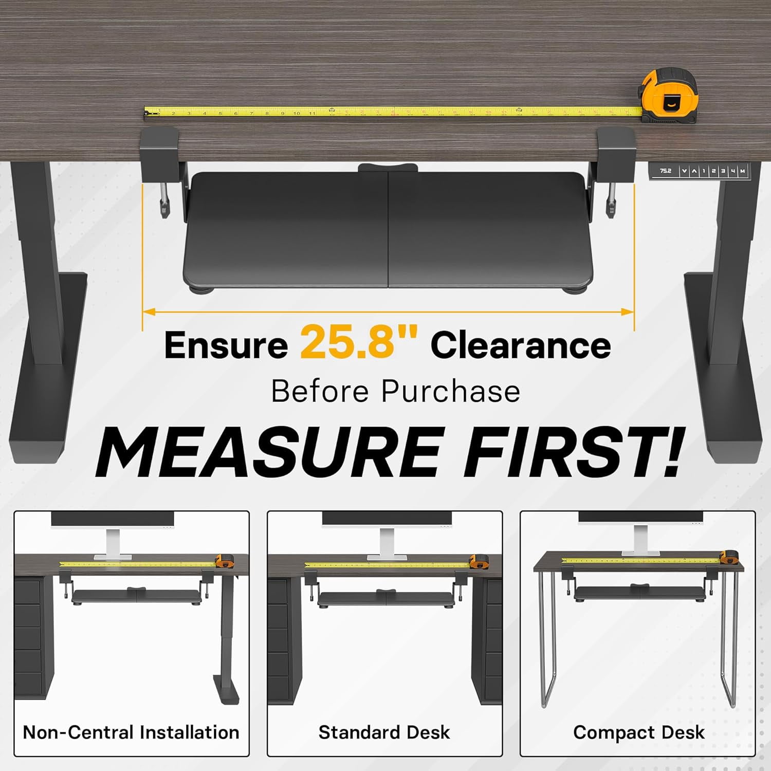 KMT01 Under Desk Keyboard Tray, Pull-Out Keyboard & Mouse Platform with C-Clamp, 25.6 x 11.8 in Space-Saving Ergonomic Slide-Out Drawer