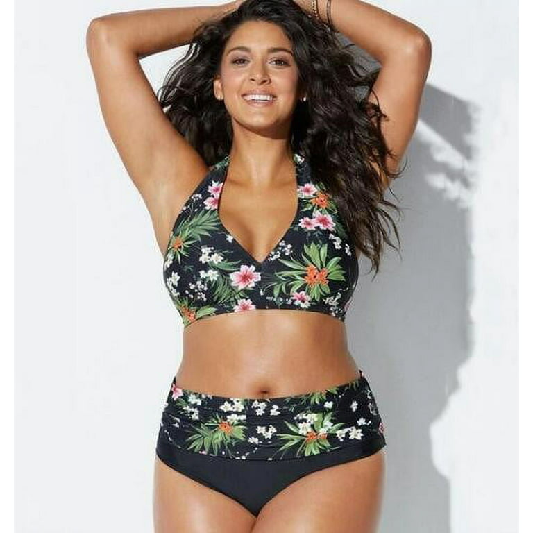 Clovia Pretty Florals Two Piece Swimsuit in Black (Pack of 2) (2XL)