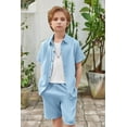 thumbnail image 4 of Arshiner Boys Summer Beach Outfits 2 Piece Casual Button Down Shirt and Shorts Set Vacation Texture Sets, 4 of 7