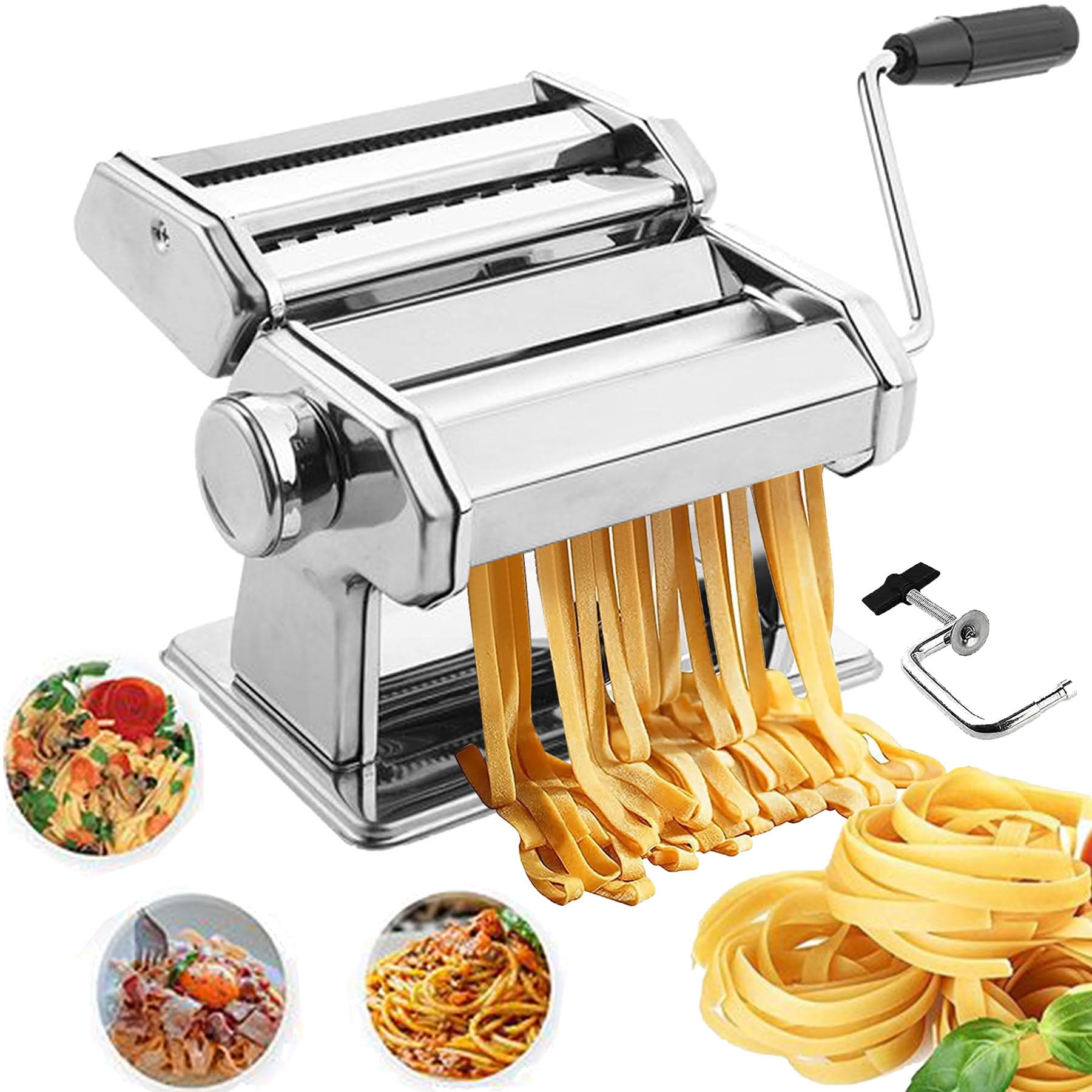 Suit for Homemade Spaghetti Lasagna or Dumpling Skins FOCOLABU Pasta Machine Stainless Steel Manual Pasta Maker Machine with 8 Adjustable Thickness Settings Fettuccini Pasta Maker 