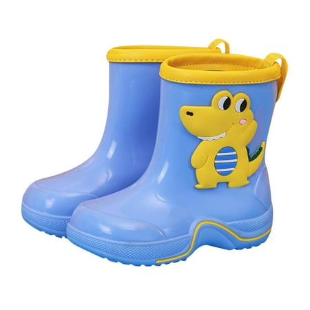 

Huesdet Kids Rain Boots Waterproof Rubber Matte Boots with Easy-on Handles(Light Blue 160)