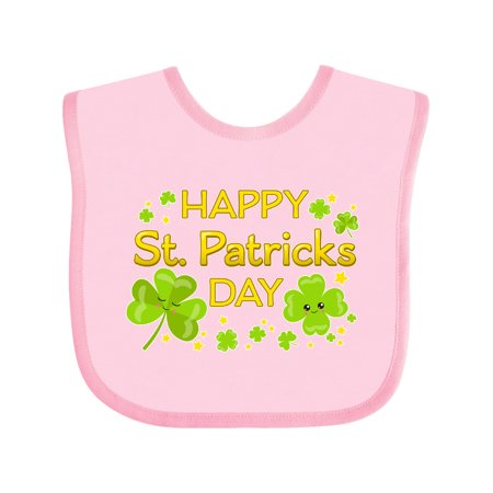 

Inktastic Happy St. Patrick s Day-cute smiling clovers Gift Baby Boy or Baby Girl Bib