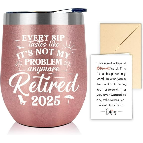 NewEleven Retired 2025 Tumbler – Retirement Gift for Women, Coworkers, Boss, Teacher, Grandma, Friend - 12oz Stainless Steel Wine Cup