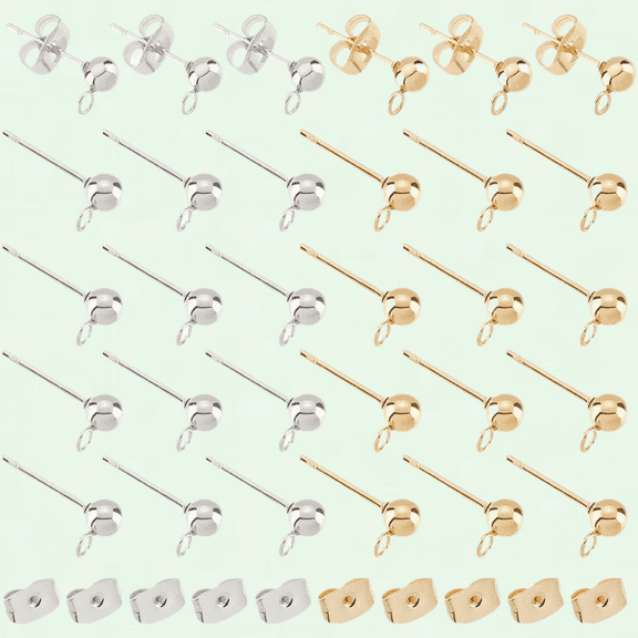 120pcs Stainless Steel Ball Stud Earring Set, 2 Colors, Jewelry Making