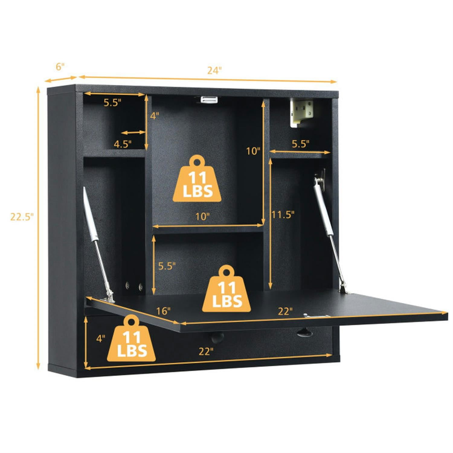 Demi Bonn Wall-Mount Floating Desk, Foldable Space Saving Laptop Workstation for Laptops, Books, Tablets, and Art, Black