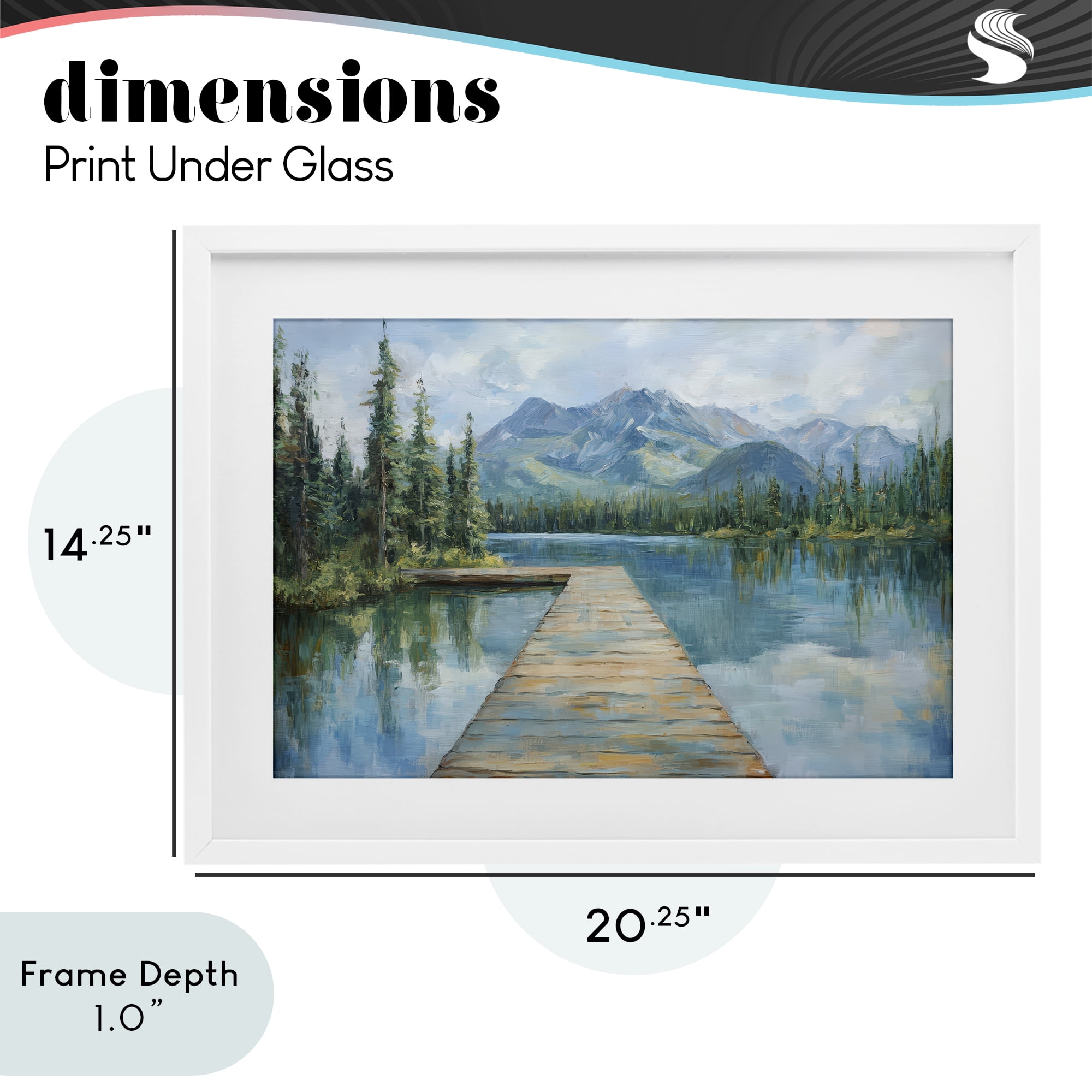 Stupell Industries Peaceful Lake Dock in the Mountains White Framed Print Under Glass, design by Petal Prints Design
