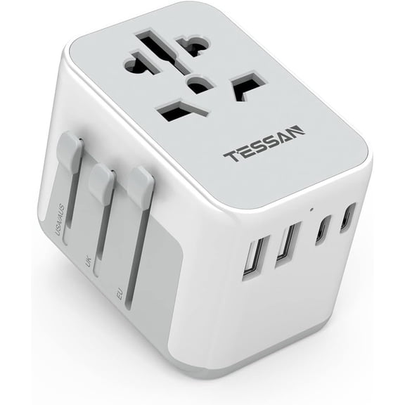 TESSAN Universal Travel Adapter, 3 USB-C and 2 USB-A Ports, Gray