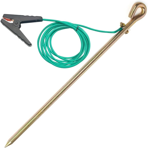 Portable Ground Rod with 10ft 12AWG UL Listed Grounding Wire with Crocodile Clip,Great for Electric Fences,Antennas,Generator