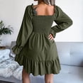 thumbnail image 7 of Spring And Summer Fashionable Women's Square Neck Flared Long-sleeved Ruffled Dress, 7 of 7