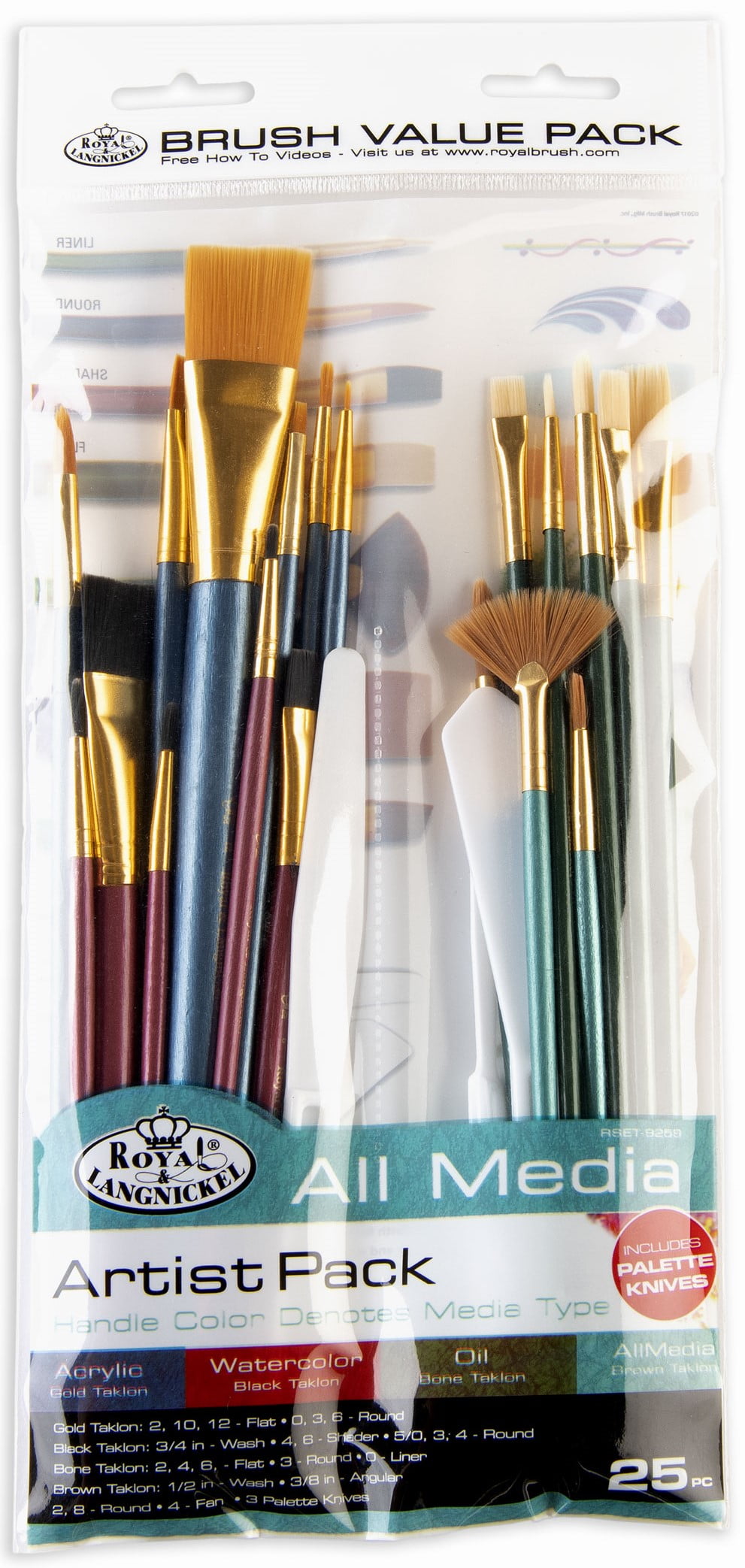 Royal & Langnickel - 25pc All Media Wood Handle Artist Paint Brush Value Set | RSET-9259 |