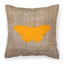 Carolines Treasures BB1050-BL-OR-PW1818 Butterfly Burlap and Orange   Canvas Fabric Decorative Pillow BB1050 18H x18W