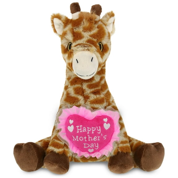 DolliBu Happy Mother's Day Super Soft Plush Giraffe - Cute Stuffed Animal Present With Pink Heart Message for Best Mommy, Grandma, Wife, Daughter - Cute Wild Life Plush Toy Gift - 10 Inch