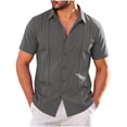 thumbnail image 2 of Qiyinn Men's Fashion Summer Shirts Collar Neck Solid Color Tops Short Sleeve Blouses, 2 of 6