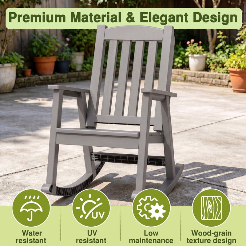 Vineego Oversized Outdoor Rocking Chair Set of 2, Heavy Duty Patio Rocker, All-Weather Resistant Front Porch Lawn Chairs for Outside, Light Brown