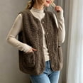 thumbnail image 5 of Ecqkame Women's Fuzzy Vest Sleeveless Button Down Loose Round Neck Casual Velvet Warm Fall Winter Outerwear with Pockets Brown M, 5 of 6
