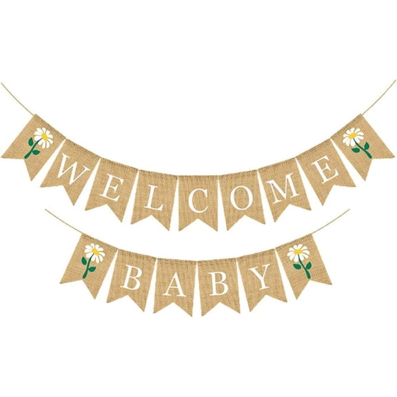 Welcome Baby Banner Burlap Bunting Banner with Flower Decor Baby Shower Garland Photo Booth Props for Baby Shower Birthday Party Supply