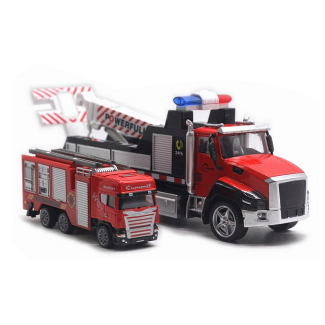 2Pcs Diecast Rescue Vehicle Fire Truck Pull Back Light Music Model Kids Toy
