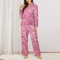 thumbnail image 2 of Salouo Pink Glitter Pattern Women's Pajamas Set Long Sleeve Button Down Sleepwear Soft Pj Lounge Sets for women 2 Piece Pjs Set with Long Pants-Medium, 2 of 7