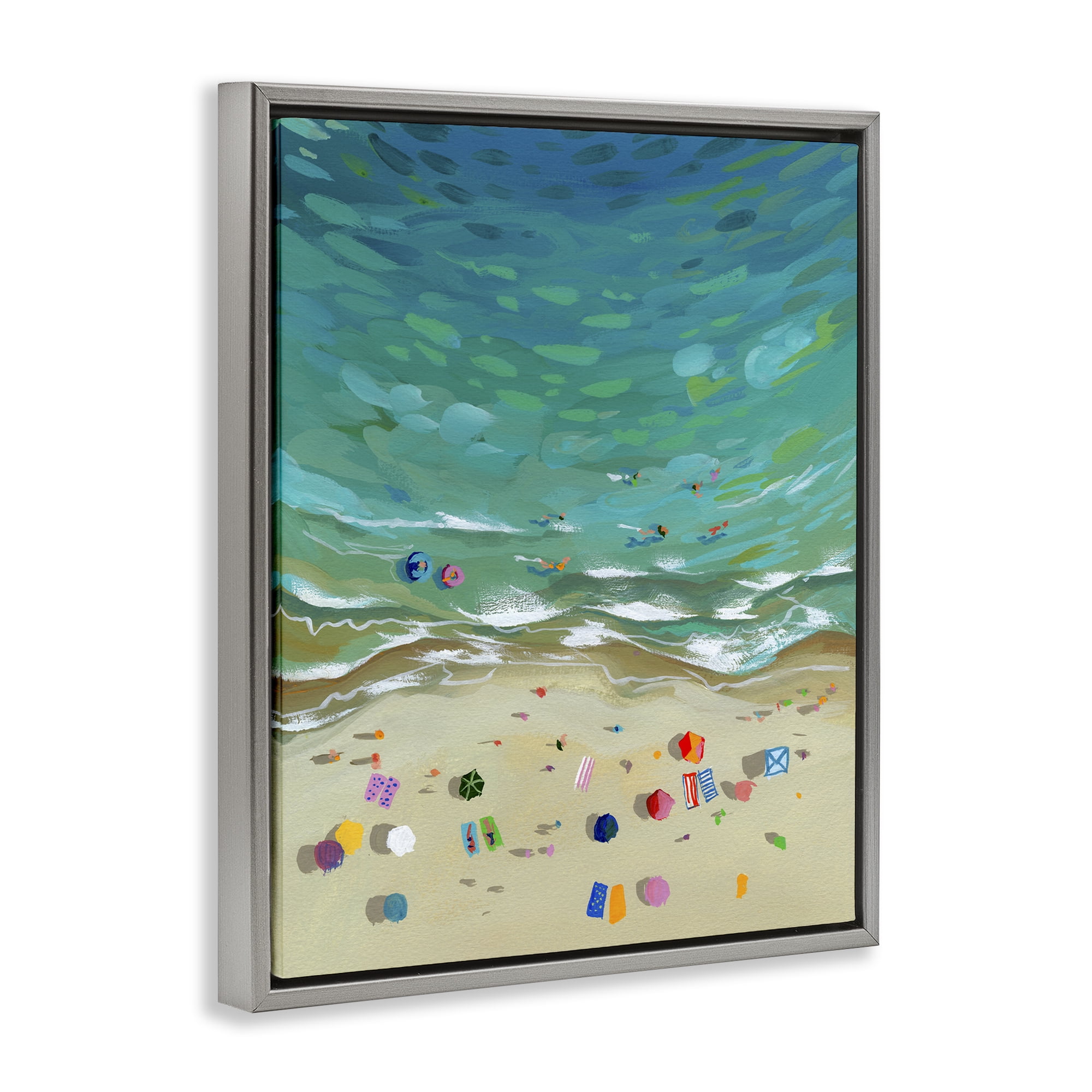 Stupell Industries Aerial Beachside with Umbrellas Gray Framed Floater Canvas Wall Art, design by Brook Page