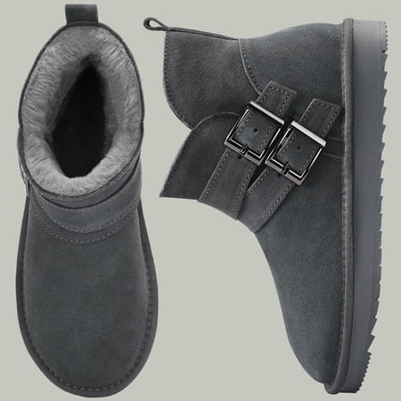 PUBOOM WOMEN SNOW BOOTS GENUINE SUEDE WINTER ANKLE BOOTIES WATER-RESISTANT SLIP ON WARM PLUSH LINED SHOES