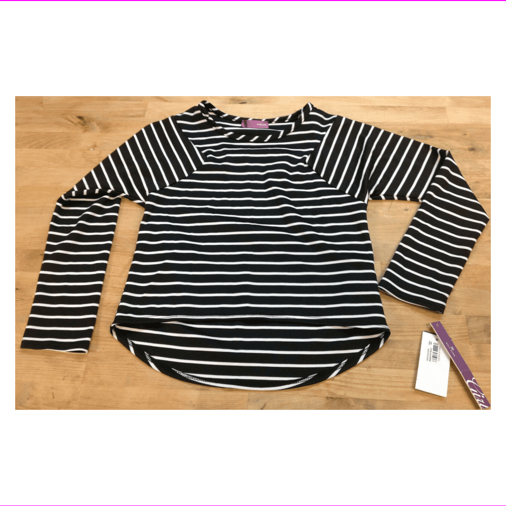 Aqua Girls Long Sleeve Striped Shirt, Black/White, Size M