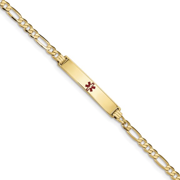 Beautiful 14K Medical Red Enamel Flat Figaro Link ID Bracelet