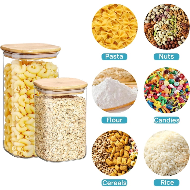 3-Piece Glass Canister Set With Bamboo Lids – Airtight Kitchen Storage For Flour, Sugar & More, Includes 42 Pantry Labels