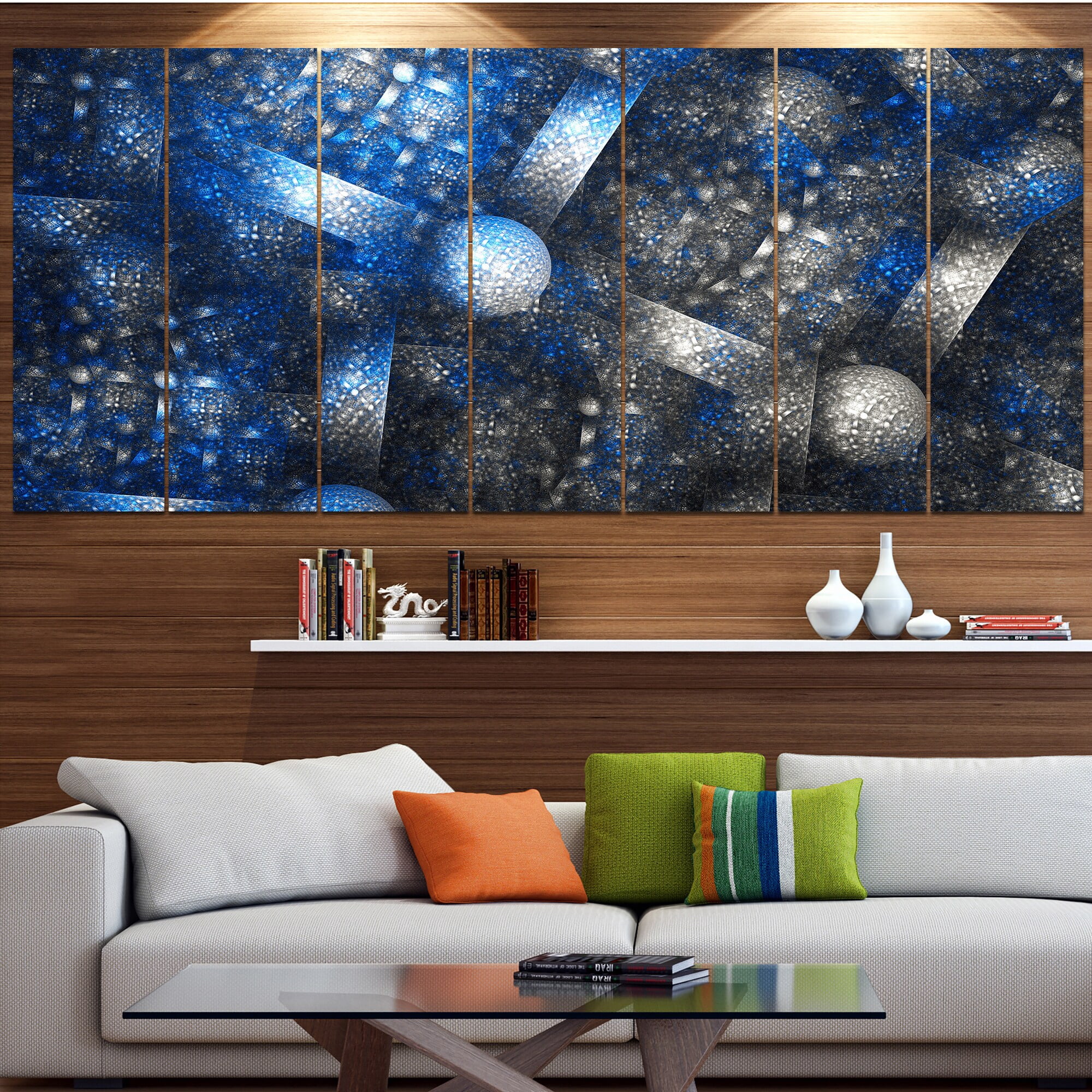 Designart 'Crystal Cell Dark Blue Steel Texture ' Abstract Wall Art Canvas