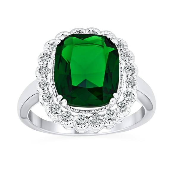 Bling Jewelry Womens Cubic Zirconia 10CT CZ Green Emerald Cut Art Deco Style Cocktail Statement Ring