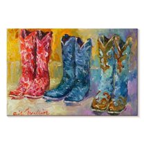 Elephant Stock Cowboy Boots Wall Art - Horizontal Canvas Wall Art - Living Room Wall Decor - Our America Canvas - Red And Yellow Decor By Richard Wallich - 51" x 34"