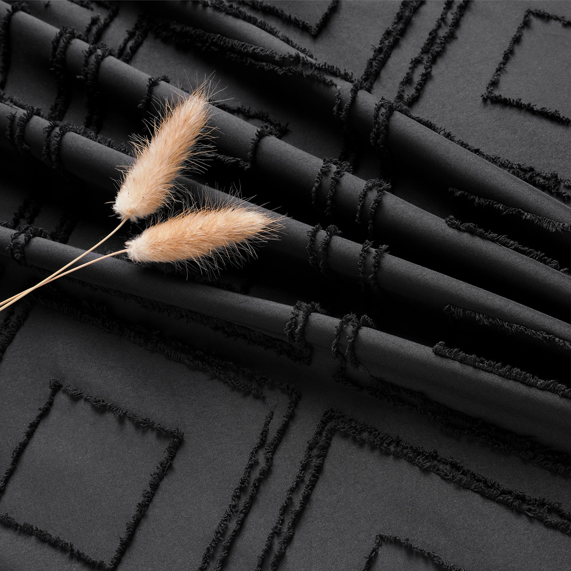 Inosoo Black Bohemian Shower Curtain, 72 x 84 Inch Extra Long Water-repellent Textured Tufted Chevron Striped Bathroom Shower Curtains with Tassels
