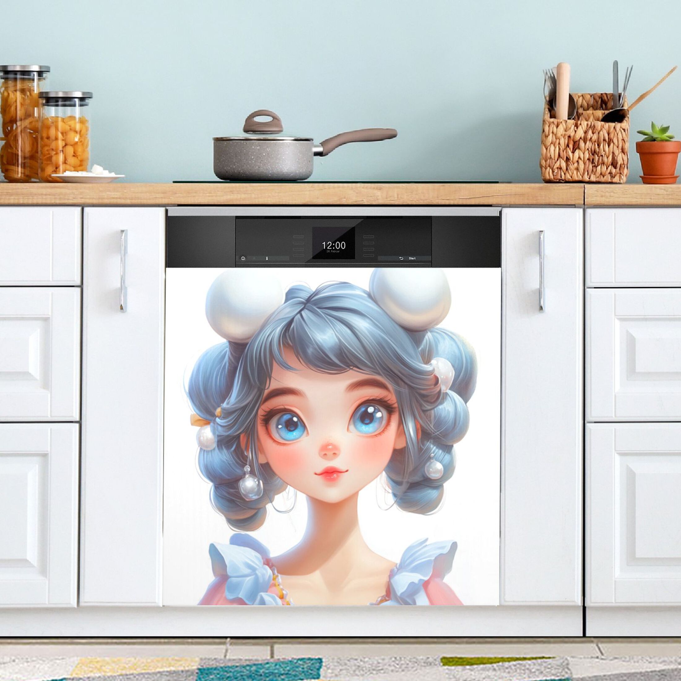 Dishwasher Magnetic Sticker 23x26 Inch Refrigerator Magnetic Sticker Washing Machine Magnetic Sticker Kitchen Panel Magnetic Sticker Home Decor Cartoon Blue Beauty