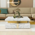 thumbnail image 6 of Square Coffee Table with 4 Drawers, High Gloss Coffee Table with Storage Drawers, Modern Center Table Cocktail Tea Table for Living Room, White, 6 of 9