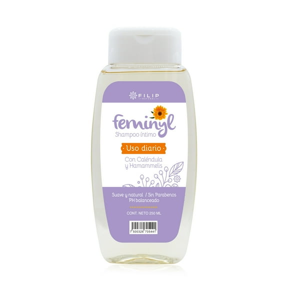 FILIP NATURAL, Feminyl Shampoo Íntimo De Caléndula Y Hamammelis, Auxiliar En Higiene Íntima, Prevención De Infecciones Vaginales, Irritación Vaginal, Suave Y Natural, Sin Parabenos, 250ml.