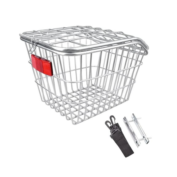 BAOSITY Rear Bike Basket Cargo Rack Easy Install Iron Wire with Lid Storage Portable Basket for Camping Folding Bikes