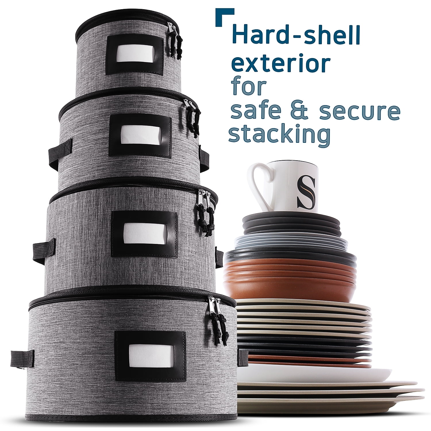 Hearth & Harbor China Plate Storage, Padded Dinnerware Storage Dish Containers For Plates (4pc)