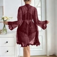 thumbnail image 3 of Women's 3 Piece Pajamas Set Lace Bra Panty with Robes Lightweight Sleepwear Nightwear Wine M, 3 of 6