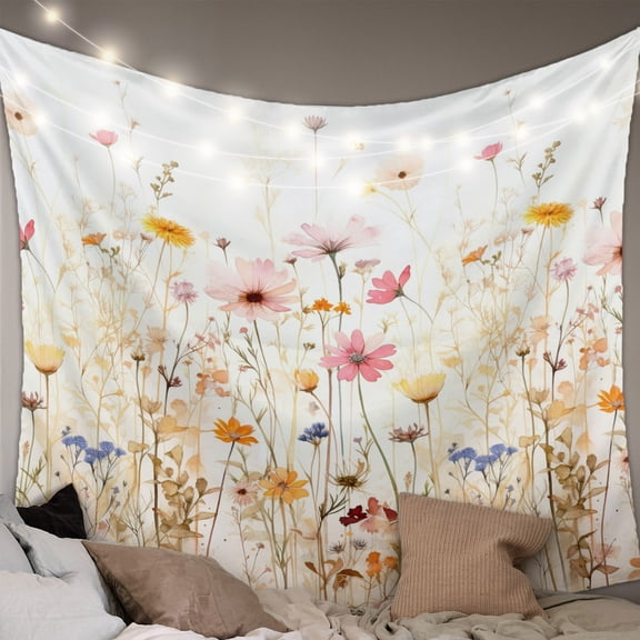 Colorful Wildflower Large Tapestry for Bedroom Wall Hanging Tapestry,Botanical Vintage Floral Country Retro Ceiling Backdrop Tapestries Poster Blanket Wall Decor for Teens Room Living Room 86" x 104"