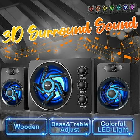 USB 2.1 Desktop Computer Speaker with Colorful LED Light Music Player Subwoofer Bass Audio For PC Laptop